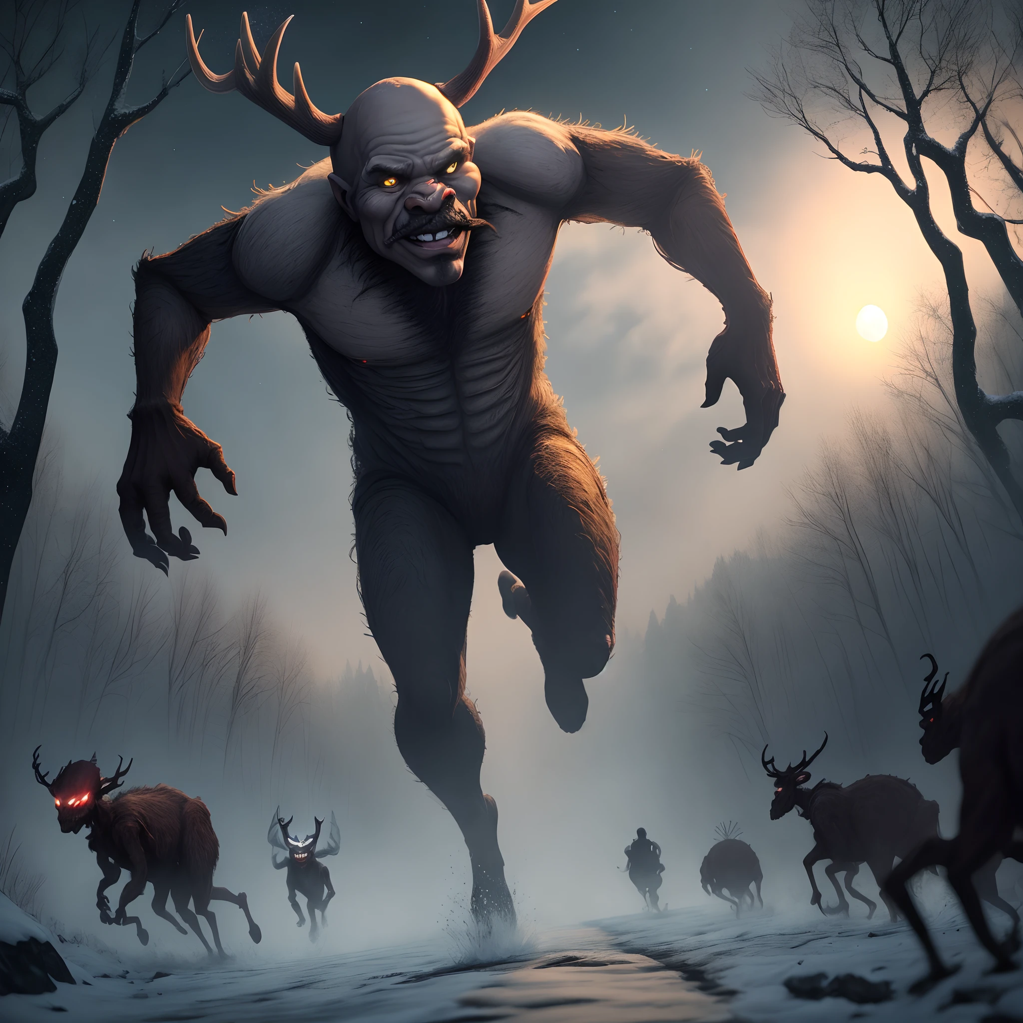 Steve Harvey running away from a wendigo in the middle of the night