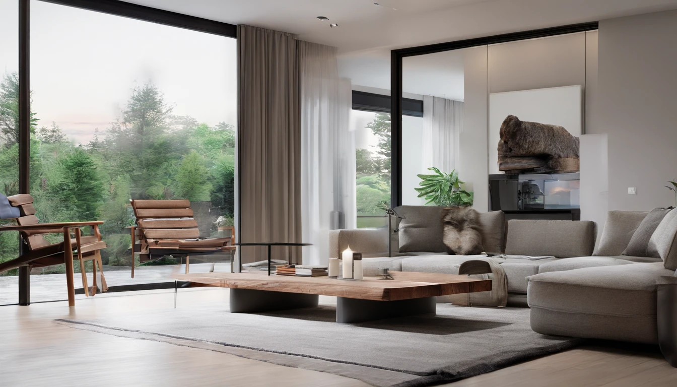 Modern minimalist living room,Log style color scheme