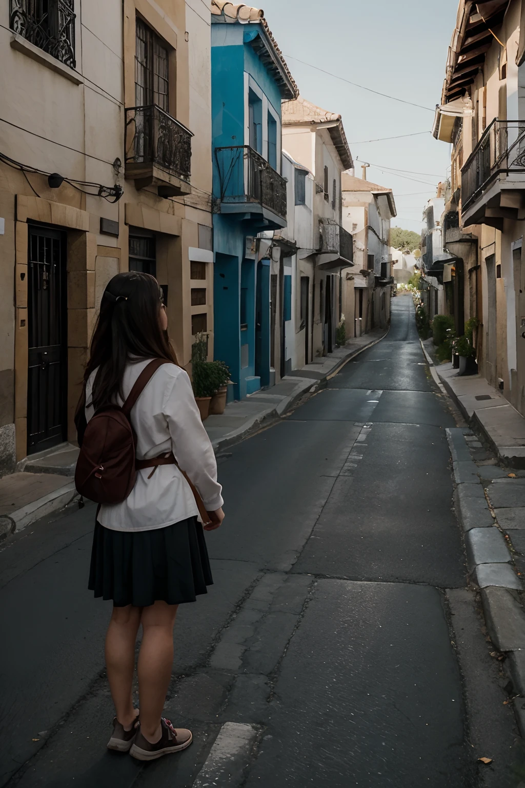Spanish Town, Houses on both sides of the street、Stone Road, A Girl and a Boy Go to Communion by the Hand, Not a single person、Early morning, rise、There's a light、Missing、adventure, No Focus