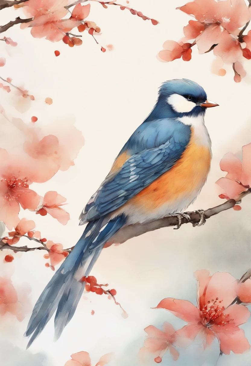birds, japan manga style, sketching, Watercolor color.