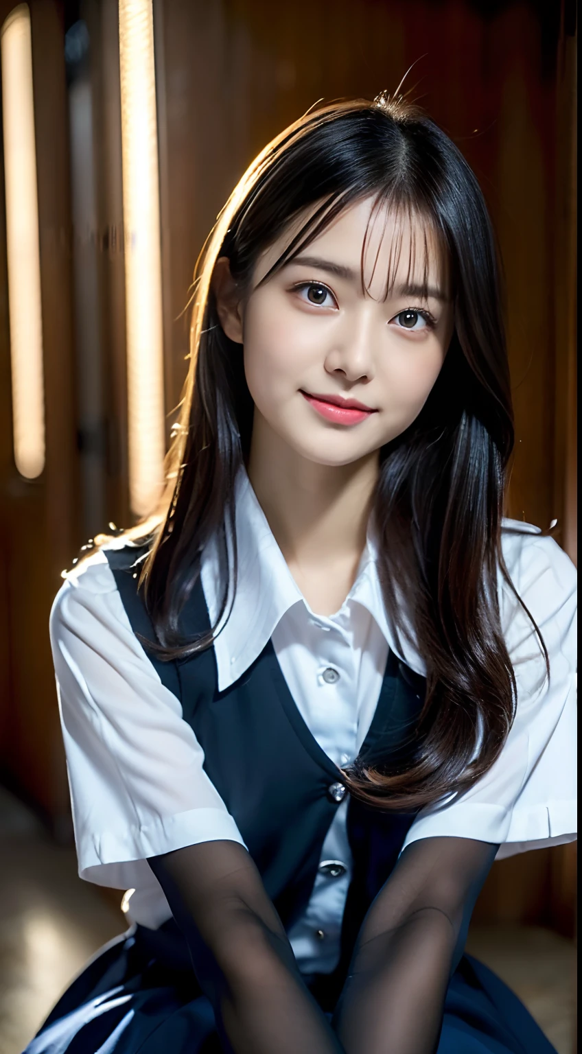 (((32k,high detal,high-detail、masterpiece,Attention to detail,full body Esbian,独奏))),Raw photo & realistic atmosphere,beautiful dark blue eyes,Detailed mouth,Glossy lips,Detailed eyebrows,Eyes drawn in detail with soft white skin that shines in every detail、azure eyes,Very beautiful eyes,Detailed lips、Very beautiful face,Very well-formed face、Lifelike face,shiny beautiful lips, Realistic Young Gravure Idol, very beautiful school girl, , Young Sensual Gravure Idol, Young Gravure Idol, Beautiful and very cute mature16 old schoolgirl,the whole body is wet,dripped out,with a flushed face,Incredibly beautiful, Sexy and classy16-year girl,semi-long brown shiny hair,Hair is wet,Fine water droplets shining on hair,(Looking at the camera:1.4),(darkness,Very dark,Use a flashlight、Illuminate subjects in a pitch-black classroom with no light:1.7),(A sexy,Healthy toned body,HDT Vision Japan HDT Vision Black HDT Vision Black HDTV Black HDTV HDTV Black HDTV HDTV Black HDTV Uniform,well-shaped breasts that are slightly larger,,,Mature body, I'm anxious and about to cry,Moist eyes,cold smile,glareing,The glaring face is also beautiful,High-resolution arm,,high-definition fingers,:1.5),(The chest of the uniform is sexily open,Wearing black pantyhose、Sit with your feet on,High school girl in elegant black and blue uniform sitting upright、Lifting the skirt in embarrassment:1.8)