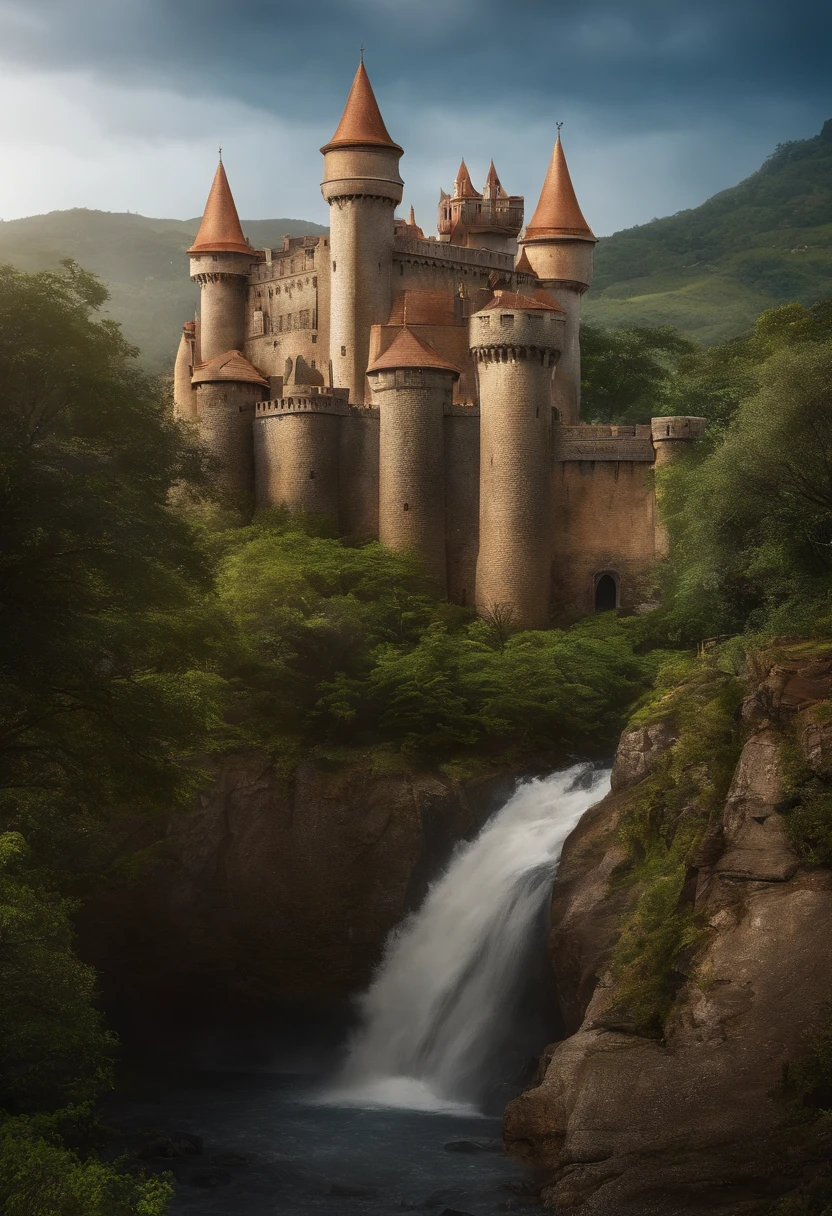 Castelo de Arafed no meio de um campo gramado com uma montanha ao fundo, castelo futurista, Castelo da Fantasia, muito longe castelo steampunk real, Castelo de Alta Fantasia, epic castle with tall spires, futuristic palace, fundo do castelo, castelo gigantesco, arquitetura de fantasia, beautiful render of a fairytale, Fortaleza mega estrutura da cidade, Castelo bonito
