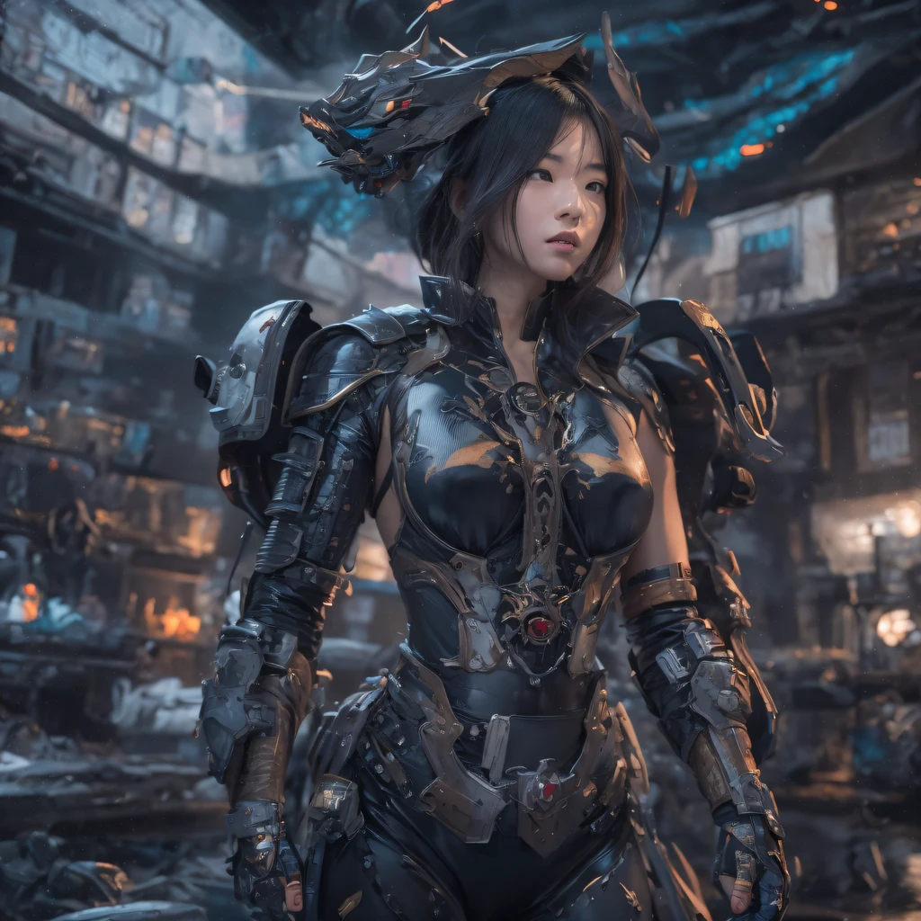 Mecha Female CG Giant Secret Realm，Asian woman poses in colorful futuristic matte armor, Realistic secret mech girl rendering, detailed face of a asian girl, Reality in the secret world, Smooth CG art, Realistic. Cheng Yi, Realistic secret style, A lovely secret rendering, Rendu portrait 8k, Render character art 8 K, Realistic portrait of a mecha woman， （Linen batik scarf）， Angry fighting stance， looking at the ground， Batik linen bandana， Mecha Female Secret Realm（Abstract propylene splash：1.2）， Dark clouds lightning background，废墟（realisticlying：1.4），Black color hair，Flour fluttering，Telephoto lens high， A high resolution， the detail， RAW photogr， Sharp Re， Nikon D850 Film Stock Photo by Jefferies Lee 4 Kodak Portra 400 Camera F1.6 shots, Rich colors, ultra-realistic vivid textures, Dramatic lighting，8K quality, Girls，Backstreets， Dark clouds lightning background（realisticlying：1.4），Black color hair，Uncharted， RAW photogr， Sharp Re， Nikon D850 Film Stock Photo by Jefferies Lee 4 Kodak Portra 400 Camera F1.6 shots, Rich colors, ultra-realistic vivid textures, Drama light film CG agency，Tropical canyon battle scene、Mecha woman、Faraway view、intense battles、high detal、masuter piece、NSFW，Mecha Woman Doomsday Ruins（Uncharted）Climb the streets（Armageddon）eyes filled with angry，Clenched his fists