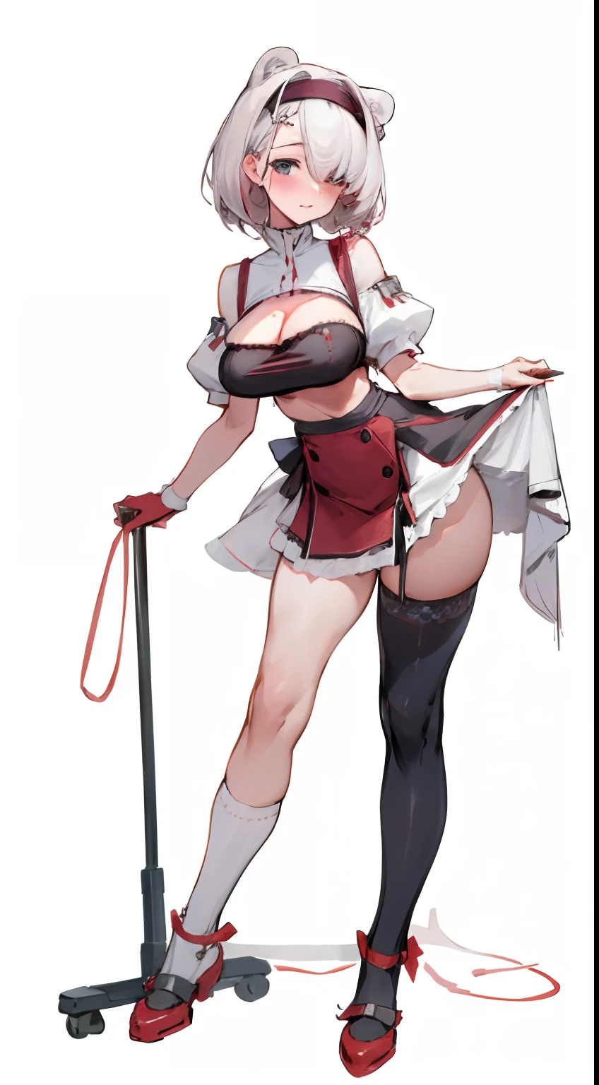 Bigboobs,cropped shoulders,knee length socks,Maids wear,maidennurse,Stand up,red wine
