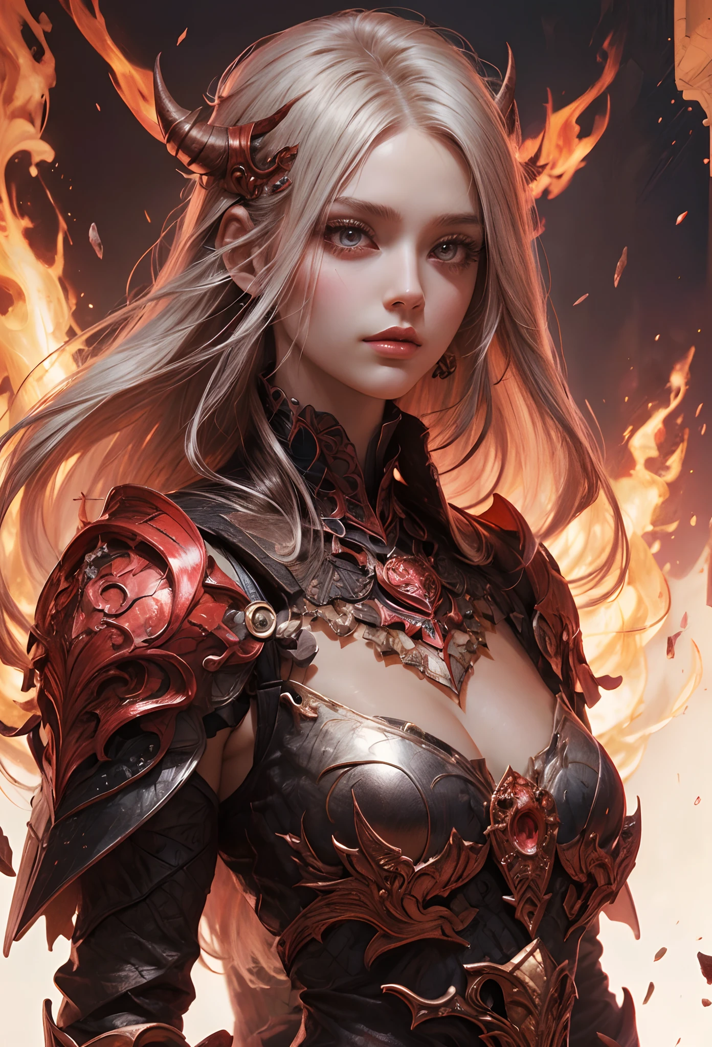 (Detailed illustrations,Very detailed and detailed drawing,Delicate lines with slow and rapid,Realistic texture expression),[Color tressed main line],[Lava cave background [Hot hell:0.4]],HENAI ANIME (Red-skinned DemonGirl 19 years old slender muscular) Flame hair (Devil's Knight:0.8),(Bone armor [crack in the chest:0.6] [Blade of Fresh Blood:0.4]) (edg),[[Dark Fantasy]],(Intricate and beautiful decoration [Dense detail]),(Fine and beautiful skin expression [Transparency]),[Perfect eye details (Iris beautifully drawn in every detail)[Jewel-like eyes]],[long and beautiful eyelashes],[Meticulously drawn hair [More on beautiful and shiny hair]],(Perfect hand details [Beautiful fingers without breakdowns [Beautiful nails]]),(Perfect Anatomy (Perfectly proportioned)) [[Full body like]],[Ideal color coordination(Accurate simulation of light-material interactions)],(HighQuality,[Precision Detail] hight resolution,(detaileds,high-detail)),[Visual art that conveys a sense of narrative].