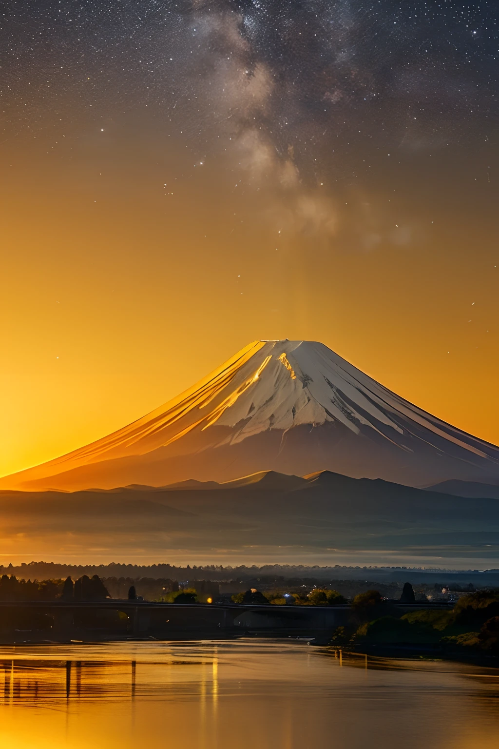 Top image quality Landscape painting of Mt. Fuji Glowing in gold
