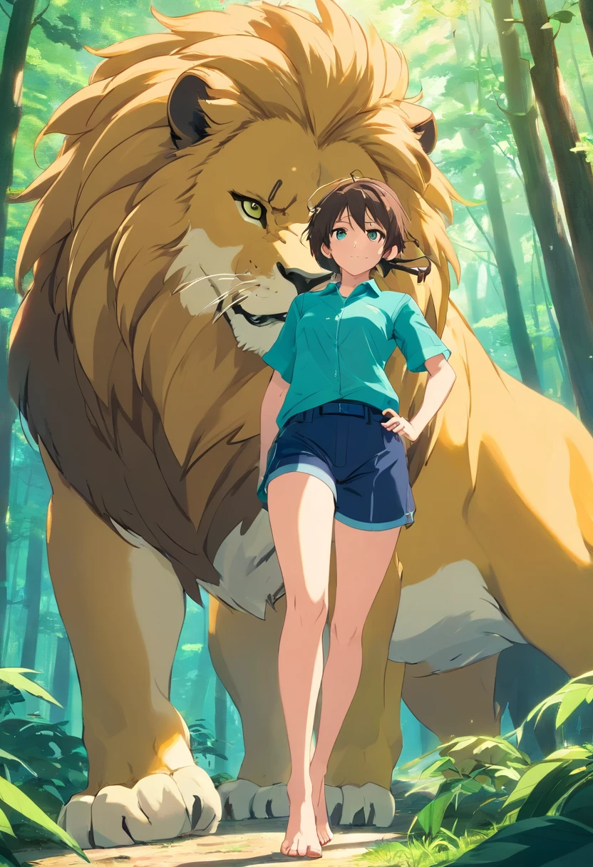 A cat girl gets fucked mercilessly by a lion at the zoo, cat girl pinned down on ground with ass in air while lion humps and fucks her, torn clothes, surprised, slightly teary eyed, panting, huge bulge from lions dick, panting lion,