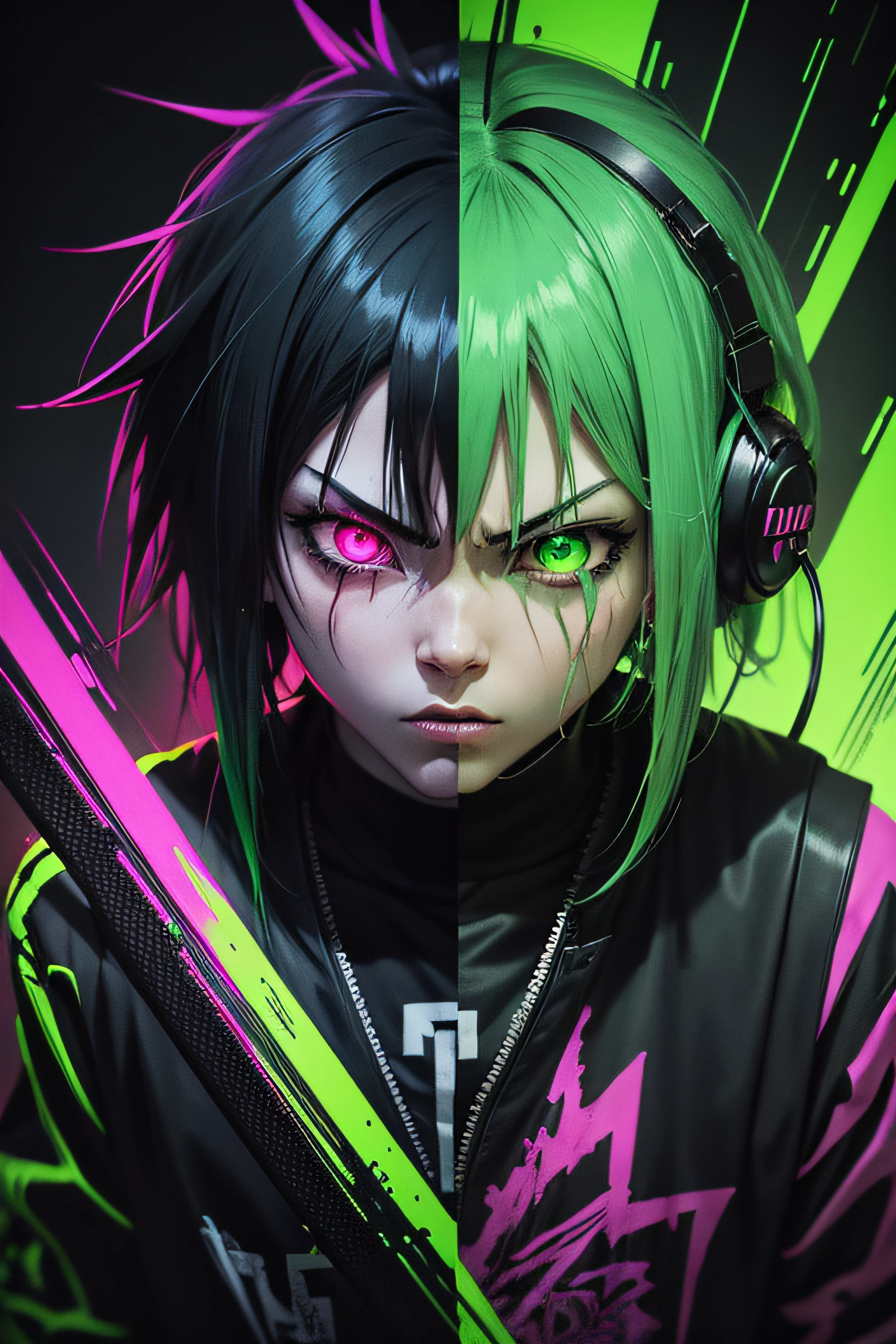 anime phonk angry horror album cover with neon green colors