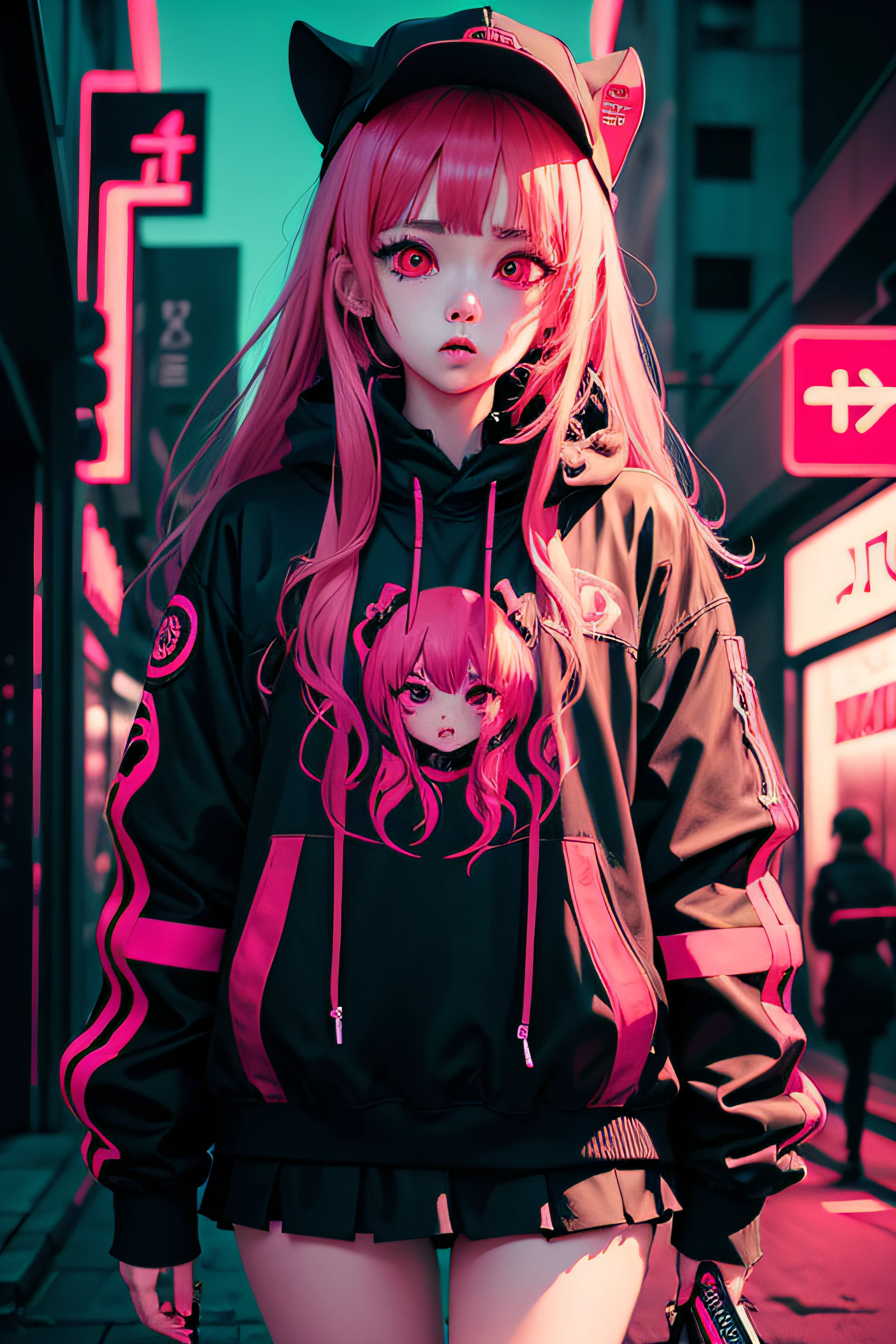 anime phonk girl horror album cover with neon red colors