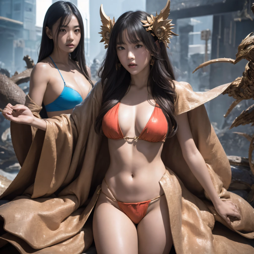 Future mecha female general,The void is shattered,Smoke-billowing mecha female CG Giant Secret Realm,Asian women pose in colorful bikinis, Realistic secret mech girl rendering, detailed face of a asian girl, Reality in the secret world, Smooth CG art, Realistic. Cheng Yi, Realistic secret style, A lovely secret rendering, Rendu portrait 8k, Render character art 8 K, Realistic portrait of a mecha woman, (Linen batik scarf), Angry fighting stance, looking at the ground, Batik linen bandana, Mecha Female Secret Realm(Abstract propylene splash:1.2), Dark clouds lightning background,废墟(realisticlying:1.4),Black color hair,Flour fluttering,Telephoto lens high, A high resolution, the detail, RAW photogr, Sharp Re, Nikon D850 Film Stock Photo by Jefferies Lee 4 Kodak Portra 400 Camera F1.6 shots, Rich colors, ultra-realistic vivid textures, Dramatic lighting,8K quality, Girls,Backstreets, Dark clouds lightning background(realisticlying:1.4),Black color hair,Uncharted, RAW photogr, Sharp Re, Nikon D850 Film Stock Photo by Jefferies Lee 4 Kodak Portra 400 Camera F1.6 shots, Rich colors, ultra-realistic vivid textures, Drama light film CG agency,Tropical canyon battle scene、Mecha woman、Faraway view、intense battles、high detal、masuter piece、NSFW,Mecha Woman Doomsday Ruins(Uncharted)Climb the streets(Armageddon)eyes filled with angry,Clenched his fists