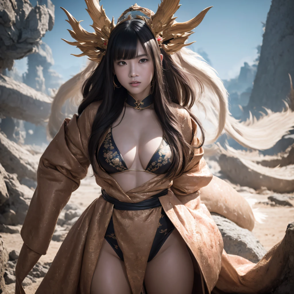 Future mecha female general，The void is shattered，Smoke-billowing mecha female CG Giant Secret Realm，Asian women pose in colorful bikinis, Realistic secret mech girl rendering, detailed face of a asian girl, Reality in the secret world, Smooth CG art, Realistic. Cheng Yi, Realistic secret style, A lovely secret rendering, Rendu portrait 8k, Render character art 8 K, Realistic portrait of a mecha woman， （Linen batik scarf）， Angry fighting stance， looking at the ground， Batik linen bandana， Mecha Female Secret Realm（Abstract propylene splash：1.2）， Dark clouds lightning background，废墟（realisticlying：1.4），Black color hair，Flour fluttering，Telephoto lens high， A high resolution， the detail， RAW photogr， Sharp Re， Nikon D850 Film Stock Photo by Jefferies Lee 4 Kodak Portra 400 Camera F1.6 shots, Rich colors, ultra-realistic vivid textures, Dramatic lighting，8K quality, Girls，Backstreets， Dark clouds lightning background（realisticlying：1.4），Black color hair，Uncharted， RAW photogr， Sharp Re， Nikon D850 Film Stock Photo by Jefferies Lee 4 Kodak Portra 400 Camera F1.6 shots, Rich colors, ultra-realistic vivid textures, Drama light film CG agency，Tropical canyon battle scene、Mecha woman、Faraway view、intense battles、high detal、masuter piece、NSFW，Mecha Woman Doomsday Ruins（Uncharted）Climb the streets（Armageddon）eyes filled with angry，Clenched his fists