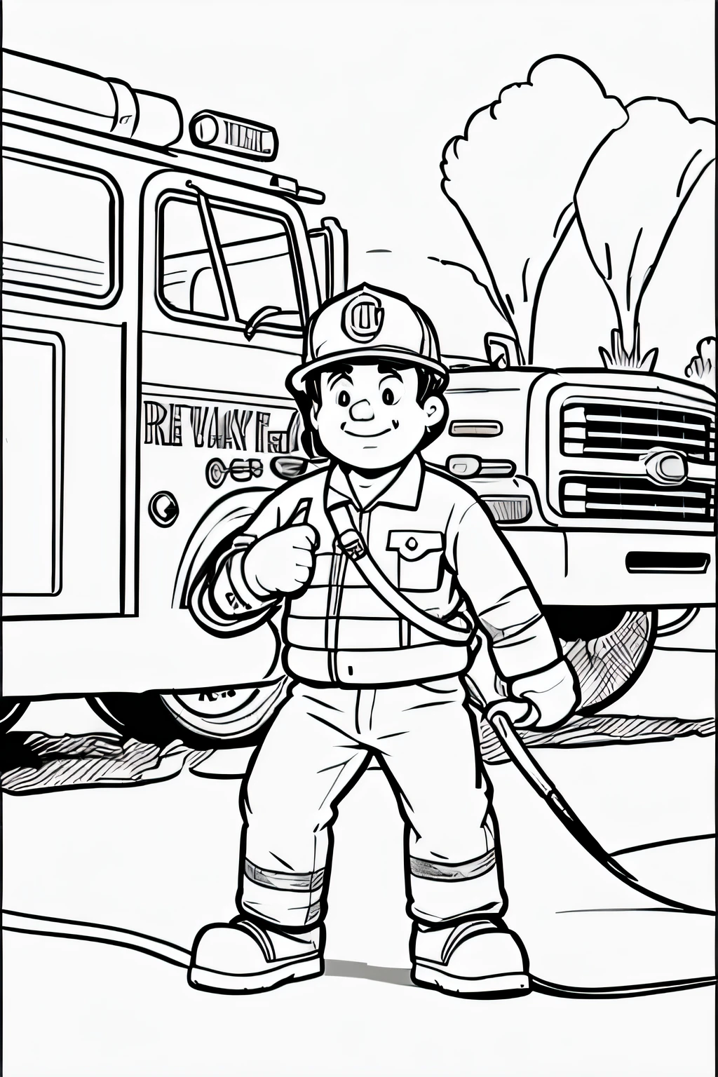 Children's Coloring Book Firefighter Cartoon Style Cartoon Coloring Book