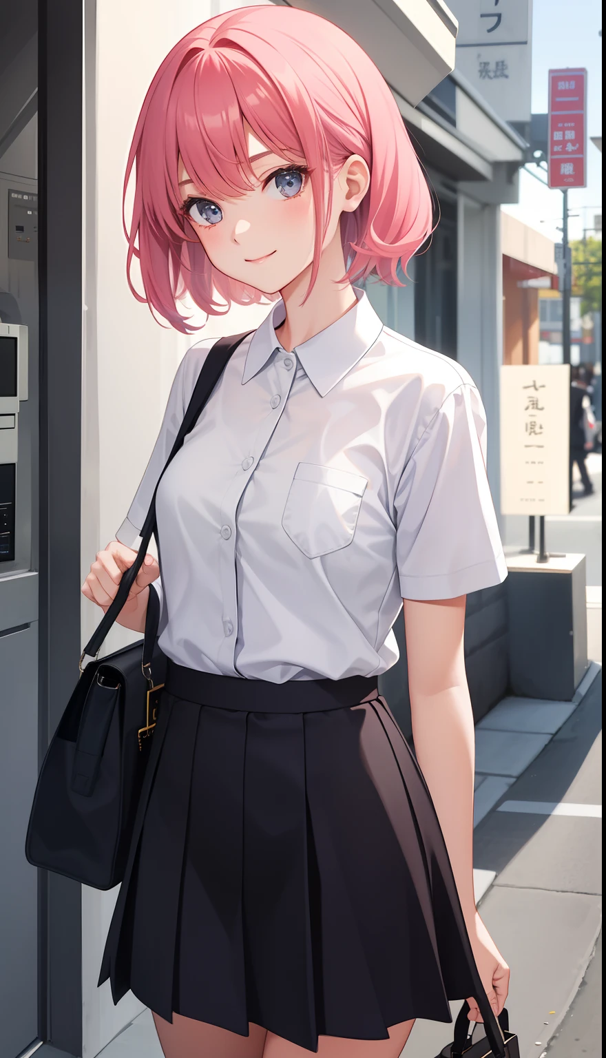 1girl in、AS-Adult、A smile、The shirt、skirt by the、(small tits)、Walking with a thigh、Upper body portrait、