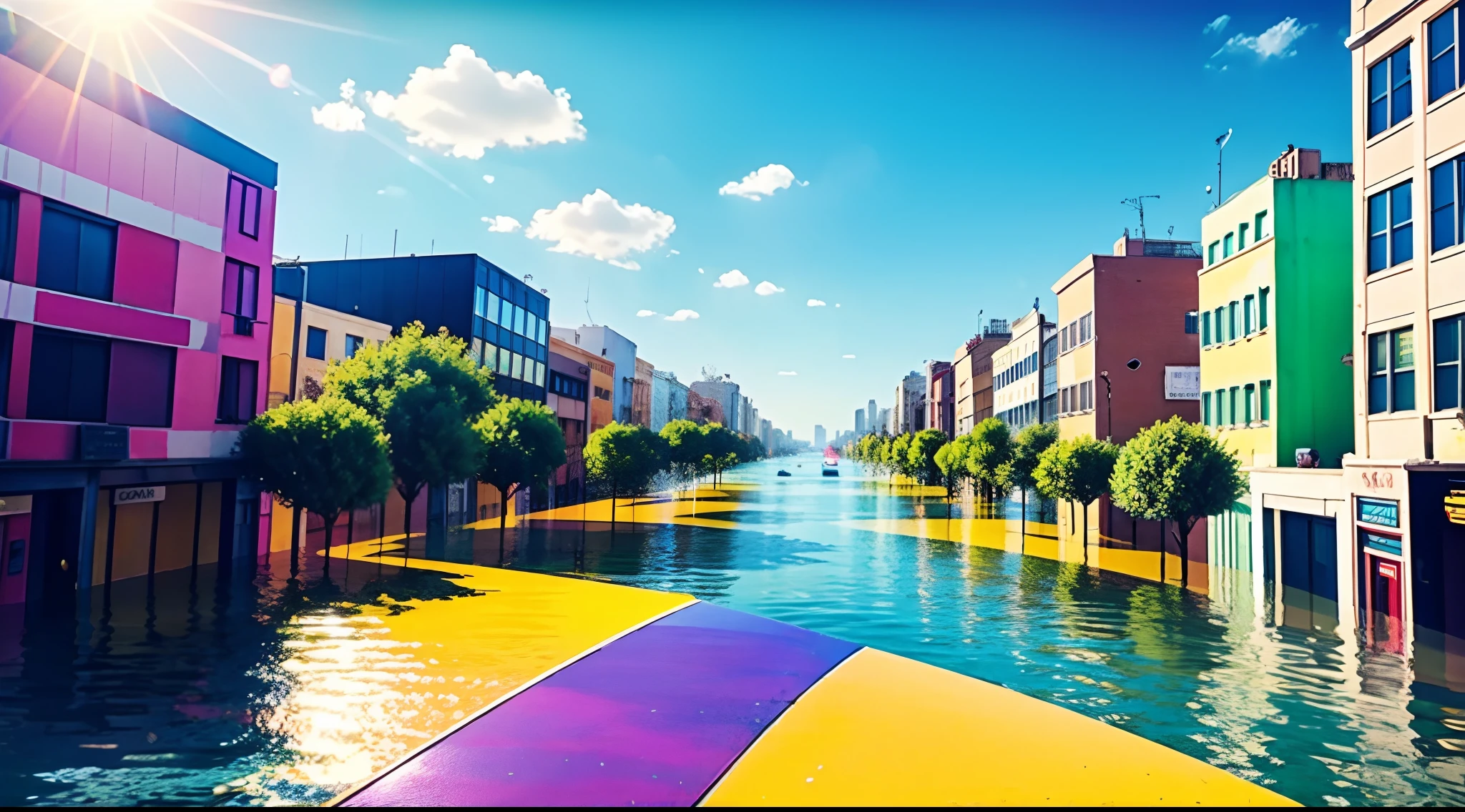 Big city flooded with colors different colors juicy picture sunny day