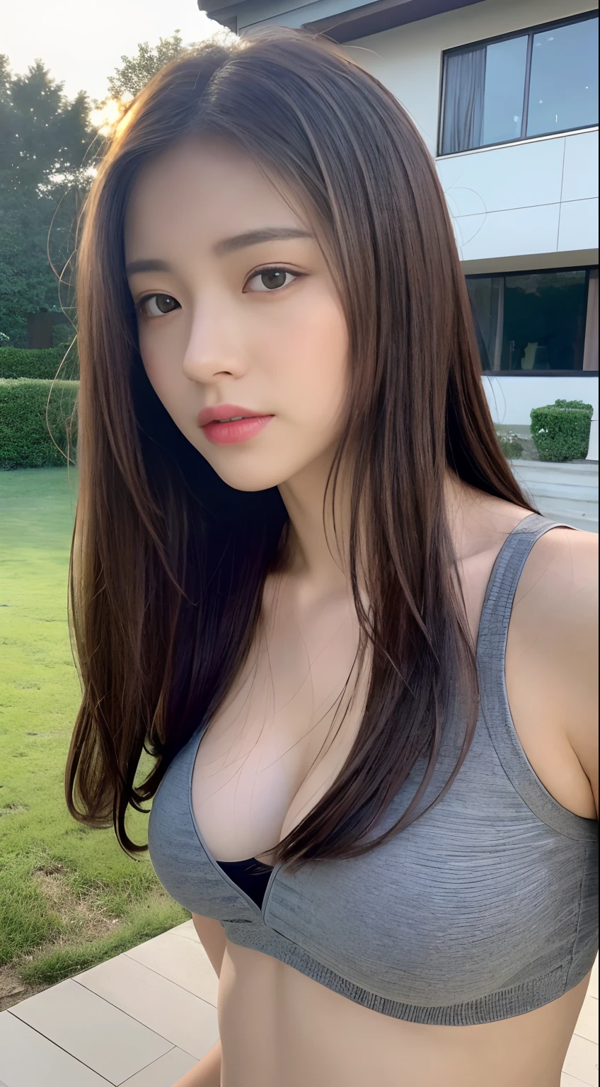((Realistic lighting、top-quality、8K、masterpiece:1.3))、Clear focus:1.2、1girl in、flawless beauty:1.4、Colossal tits:1.2、Slim abs:1.1、((dark brown hair))、Suits、(outside of house、natta:1.1)、Street、Super fine face、finely eye、二重まぶた、
