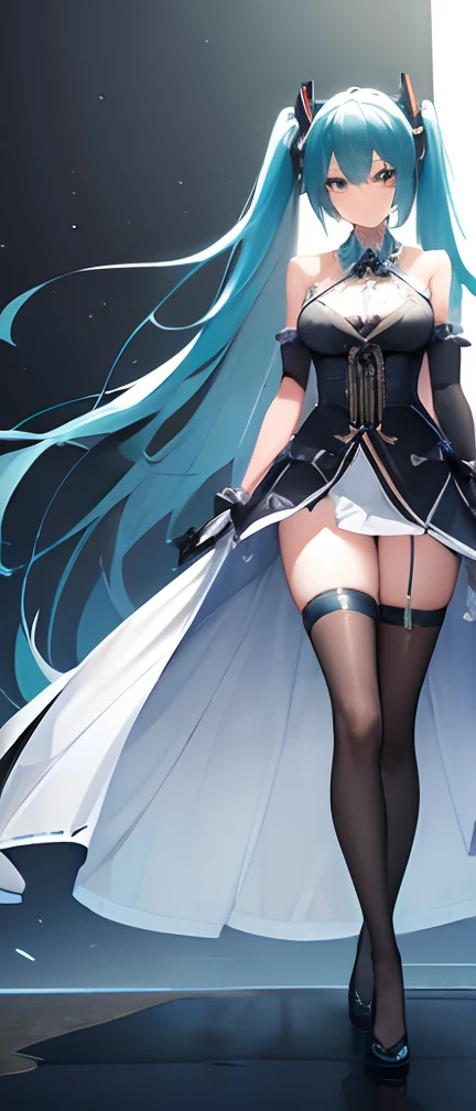 ((top-quality)), ((​masterpiece)), miku hatsune, See-through clothes, Long skirt, gloves, Wind,robe blanche, Sexy,Black stockings　Revolutions