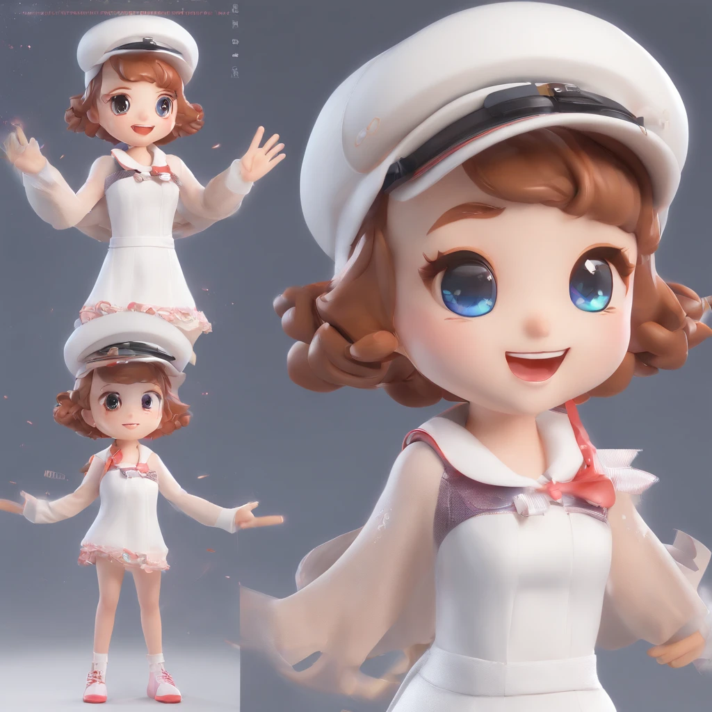 super cute girl IP by pop mart, Bright eyes, cherub,Little white dress, Clay, modeled, a blind box toy, Glossy and delicate,Clean the ground after cleaning, Good gloss, a 3D render,Best quality、anime lover、Vigorous、Enchanted smile、