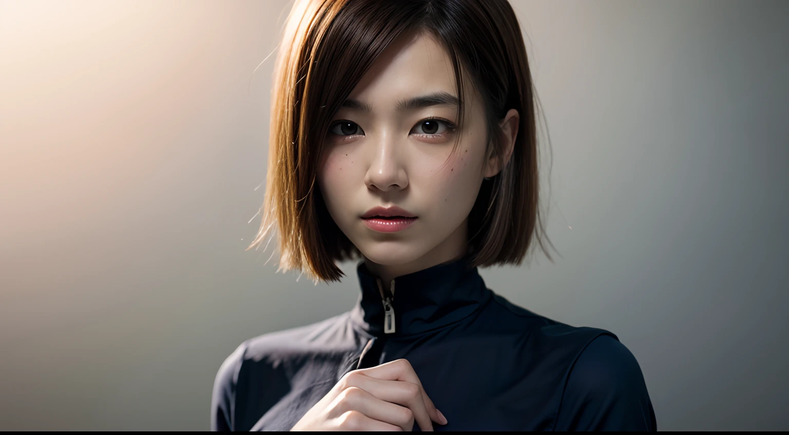 kugisaki nobara, beautiful, short hair, upper body, black clothes