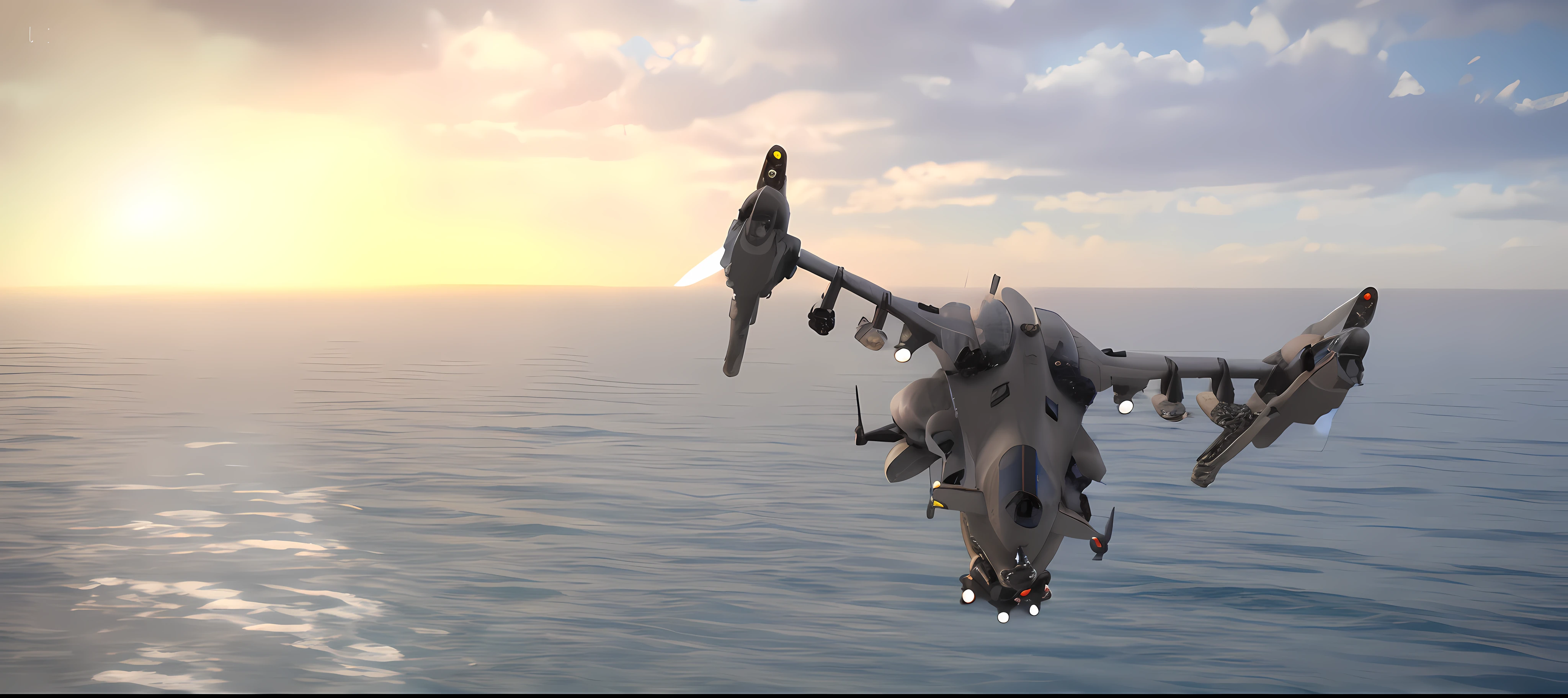 there is a small plane flying over the ocean at sunset, octane 8 k render, octane 8k render, hyperealistic octane render, octane highly detailed cinematic, ultimate octane render, 8k octane render uhd, octane engine render 8k hdr, star citizen halo, 8k octane render, 8 k octane render, octane render godrays, 8k octane rendered