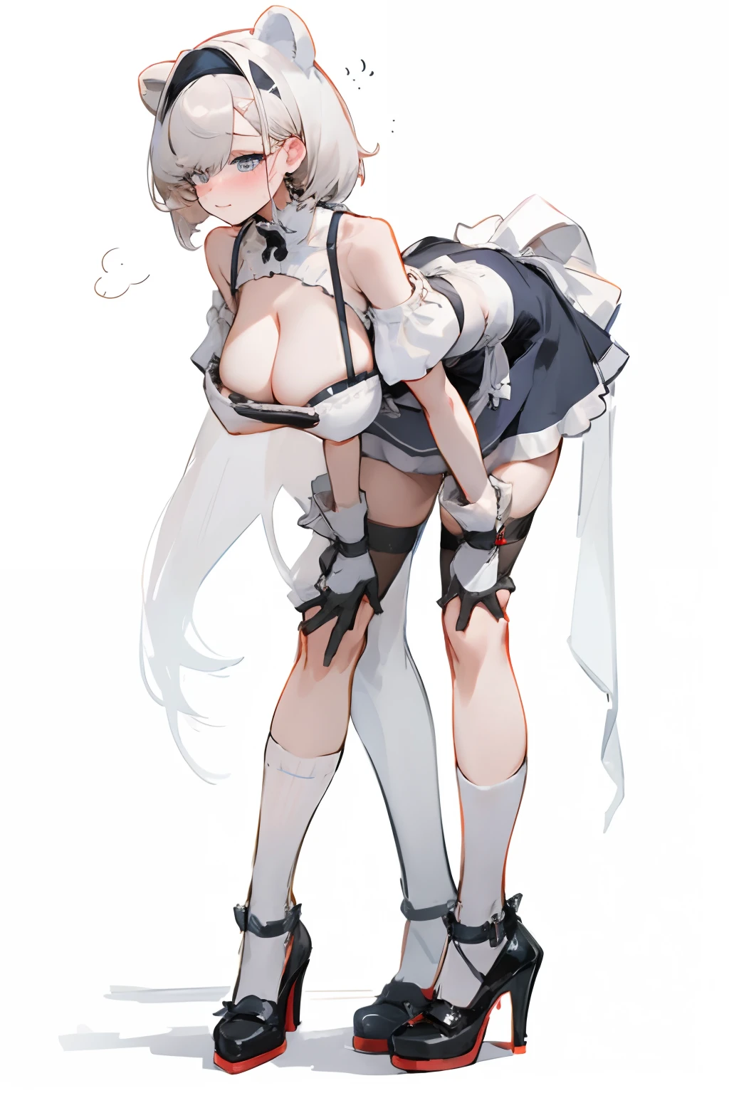 Bigboobs,cropped shoulders,knee length socks,Maids wear,maidennurse,Stand up,high-heels