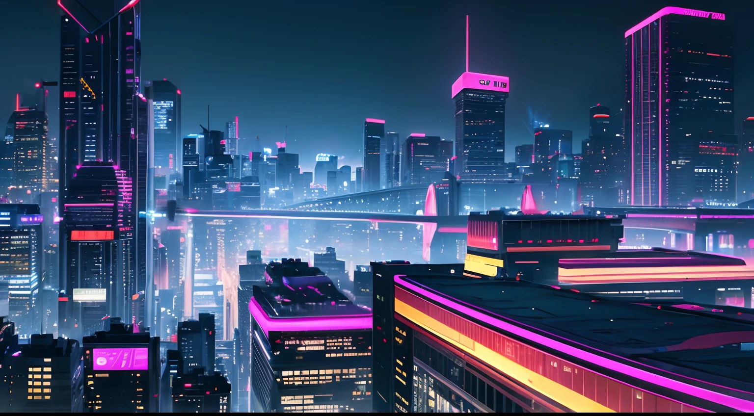 best quality, highres, vivid colors, sharp focus, HDR, neon lights, futuristic architecture, bustling streets, glowing skyscrapers, flying hovercrafts, advanced technology, holographic billboards, vibrant atmosphere, dynamic energy, urban nightlife