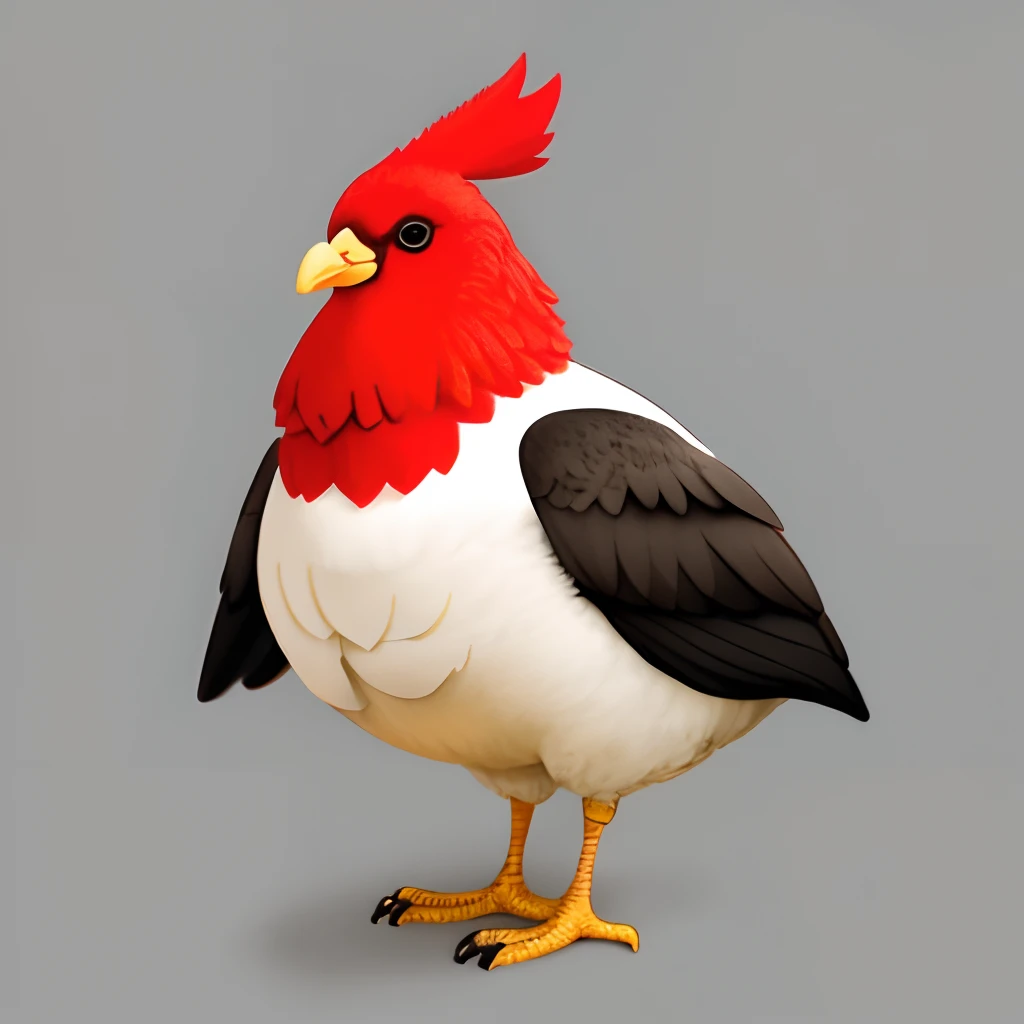 Desenhar uma galinha vestida de vermelho e preto, cacarejando e fugindo