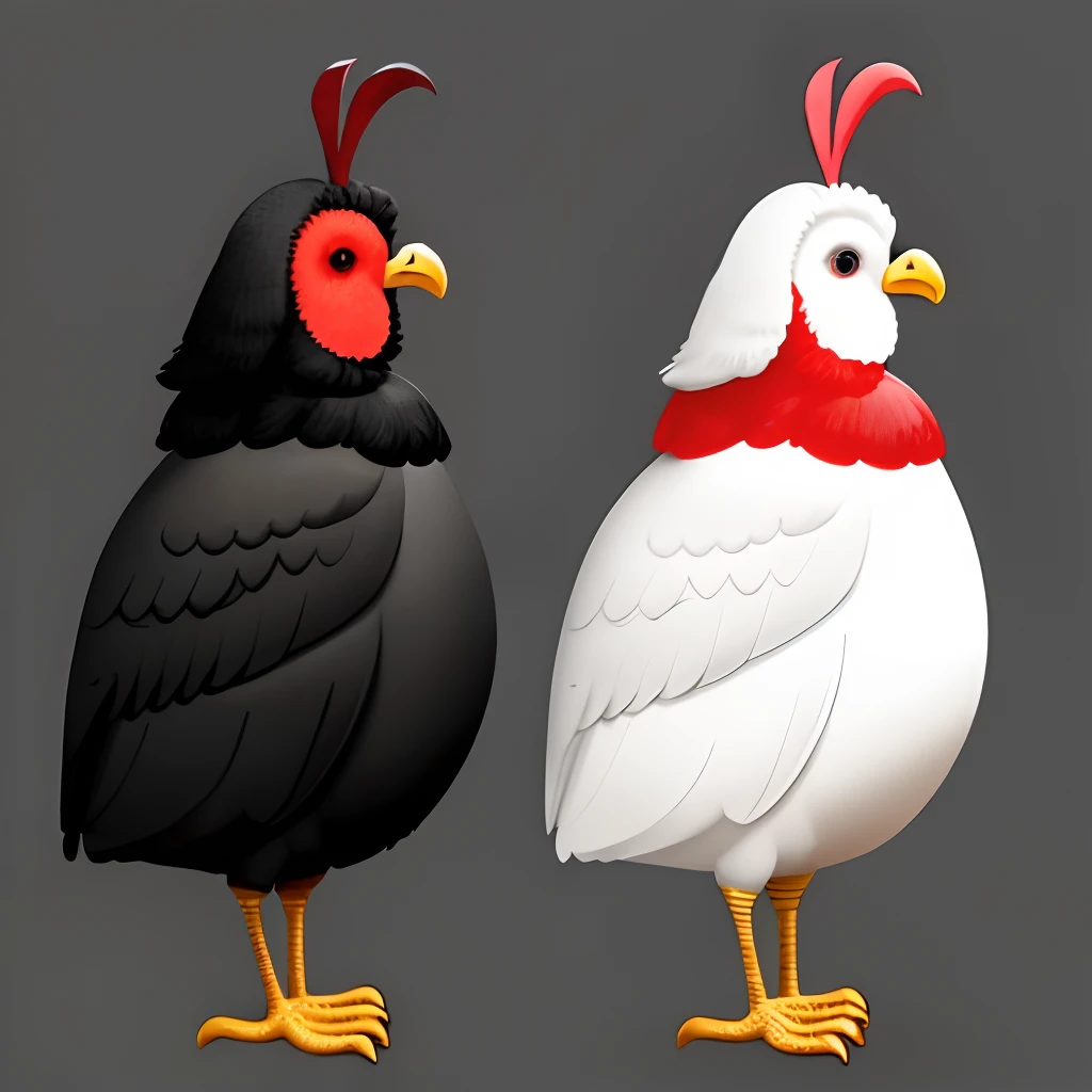 Desenhar uma galinha vestida de vermelho e preto, cacarejando e fugindo
