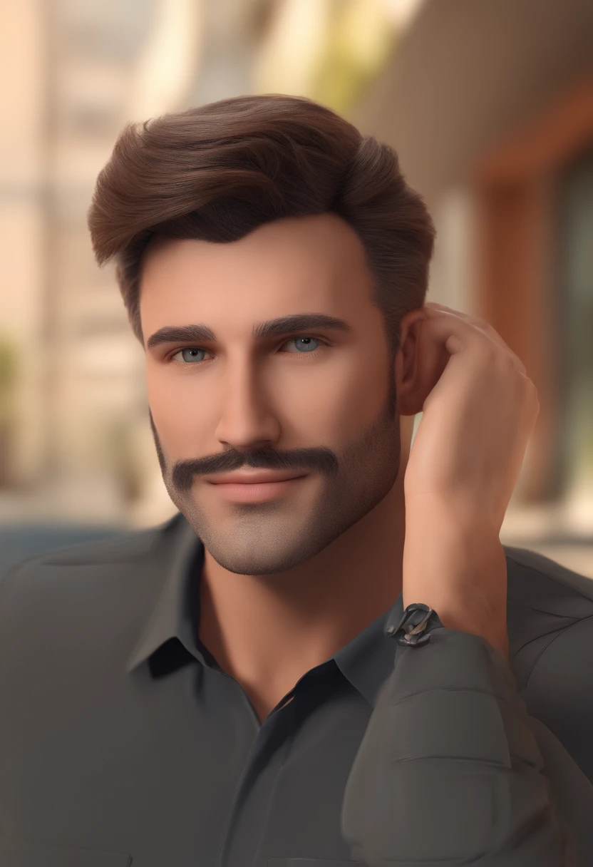 homem, pardo, cabelo curto, 30 anos, leve barba curta, feliz