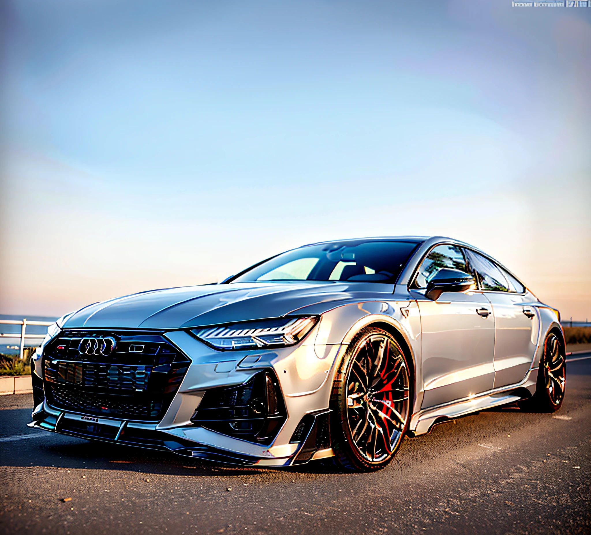 Close-up of the new Audi rs7 silver car with red rims on a white background, Wide body, s line, front angle, carbon, octa 8k, front of car angle, full face view, front profile shot, facing front, full device, front profile, on clear background, flex, full view of a car, frontage, Supergianthugebreasts