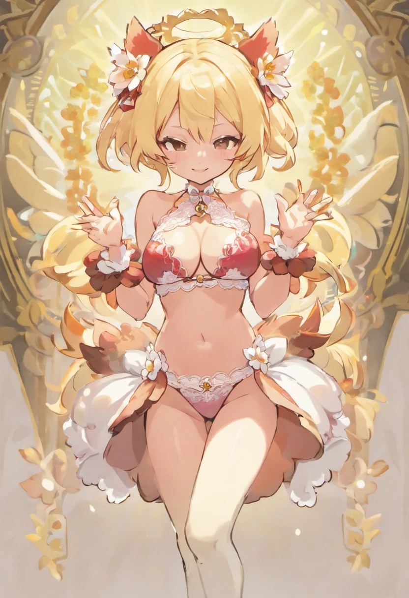 ragnarok online Take a walk alone in the rich nature Immaculate monastic vestments white glove 4 head body big eye Moist eyes Smile cheeks turn red embarrassed from A smile a blond Lower body naked Floral lace underwear Bold underwear Underwear with a small fabric area Large breasts small nipple Navel Ejection knee high socks garter ring