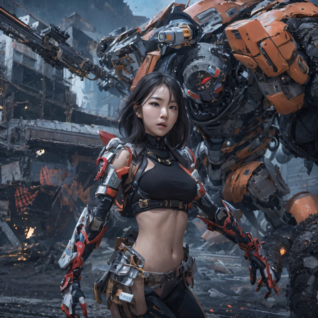 Mecha Female CG Giant Secret Realm，Asian woman poses in colorful futuristic matte armor, Realistic secret mech girl rendering, detailed face of a asian girl, Reality in the secret world, Smooth CG art, Realistic. Cheng Yi, Realistic secret style, A lovely secret rendering, Rendu portrait 8k, Render character art 8 K, Realistic portrait of a mecha woman， （Linen batik scarf）， Angry fighting stance， looking at the ground， Batik linen bandana， Mecha Female Secret Realm（Abstract propylene splash：1.2）， Dark clouds lightning background，废墟（realisticlying：1.4），Black color hair，Flour fluttering，Telephoto lens high， A high resolution， the detail， RAW photogr， Sharp Re， Nikon D850 Film Stock Photo by Jefferies Lee 4 Kodak Portra 400 Camera F1.6 shots, Rich colors, ultra-realistic vivid textures, Dramatic lighting，8K quality, Girls，Backstreets， Dark clouds lightning background（realisticlying：1.4），Black color hair，Uncharted， RAW photogr， Sharp Re， Nikon D850 Film Stock Photo by Jefferies Lee 4 Kodak Portra 400 Camera F1.6 shots, Rich colors, ultra-realistic vivid textures, Drama light film CG agency，Tropical canyon battle scene、Mecha woman、Faraway view、intense battles、high detal、masuter piece、NSFW，Mecha Woman Doomsday Ruins（Uncharted）Climb the streets（Armageddon）eyes filled with angry，Clenched his fists