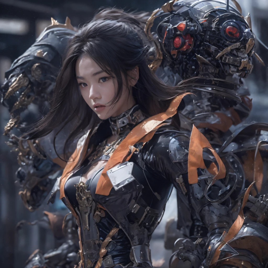 Mecha Female CG Giant Secret Realm，Asian woman poses in colorful futuristic matte armor, Realistic secret mech girl rendering, detailed face of a asian girl, Reality in the secret world, Smooth CG art, Realistic. Cheng Yi, Realistic secret style, A lovely secret rendering, Rendu portrait 8k, Render character art 8 K, Realistic portrait of a mecha woman， （Linen batik scarf）， Angry fighting stance， looking at the ground， Batik linen bandana， Mecha Female Secret Realm（Abstract propylene splash：1.2）， Dark clouds lightning background，废墟（realisticlying：1.4），Black color hair，Flour fluttering，Telephoto lens high， A high resolution， the detail， RAW photogr， Sharp Re， Nikon D850 Film Stock Photo by Jefferies Lee 4 Kodak Portra 400 Camera F1.6 shots, Rich colors, ultra-realistic vivid textures, Dramatic lighting，8K quality, Girls，Backstreets， Dark clouds lightning background（realisticlying：1.4），Black color hair，Uncharted， RAW photogr， Sharp Re， Nikon D850 Film Stock Photo by Jefferies Lee 4 Kodak Portra 400 Camera F1.6 shots, Rich colors, ultra-realistic vivid textures, Drama light film CG agency，Tropical canyon battle scene、Mecha woman、Faraway view、intense battles、high detal、masuter piece、NSFW，Mecha Woman Doomsday Ruins（Uncharted）Climb the streets（Armageddon）eyes filled with angry，Clenched his fists