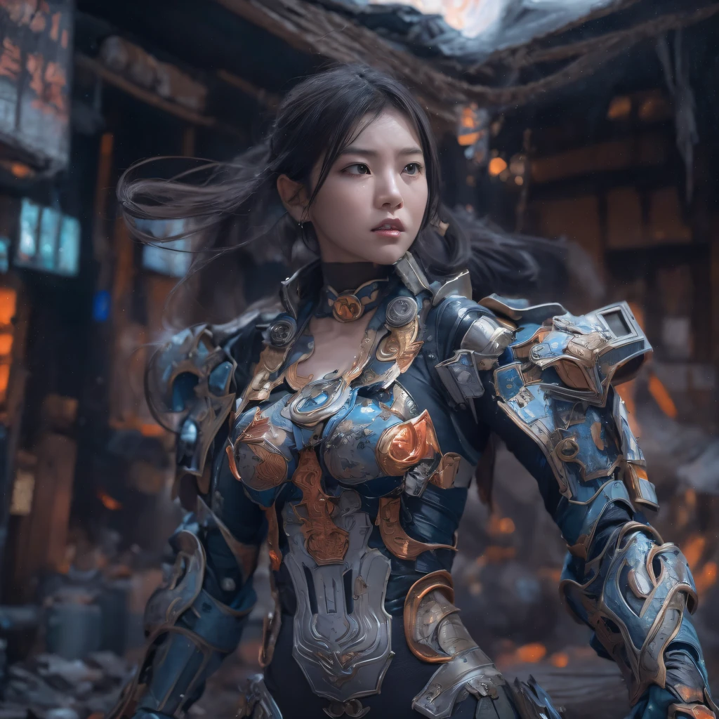 Mecha Female CG Giant Secret Realm,Asian woman poses in colorful futuristic matte armor, Realistic secret mech girl rendering, detailed face of a asian girl, Reality in the secret world, Smooth CG art, Realistic. Cheng Yi, Realistic secret style, A lovely secret rendering, Rendu portrait 8k, Render character art 8 K, Realistic portrait of a mecha woman, (Linen batik scarf), Angry fighting stance, looking at the ground, Batik linen bandana, Mecha Female Secret Realm(Abstract propylene splash:1.2), Dark clouds lightning background,废墟(realisticlying:1.4),Black color hair,Flour fluttering,Telephoto lens high, A high resolution, the detail, RAW photogr, Sharp Re, Nikon D850 Film Stock Photo by Jefferies Lee 4 Kodak Portra 400 Camera F1.6 shots, Rich colors, ultra-realistic vivid textures, Dramatic lighting,8K quality, Girls,Backstreets, Dark clouds lightning background(realisticlying:1.4),Black color hair,Uncharted, RAW photogr, Sharp Re, Nikon D850 Film Stock Photo by Jefferies Lee 4 Kodak Portra 400 Camera F1.6 shots, Rich colors, ultra-realistic vivid textures, Drama light film CG agency,Tropical canyon battle scene、Mecha woman、Faraway view、intense battles、high detal、masuter piece、NSFW,Mecha Woman Doomsday Ruins(Uncharted)Climb the streets(Armageddon)eyes filled with angry,Clenched his fists
