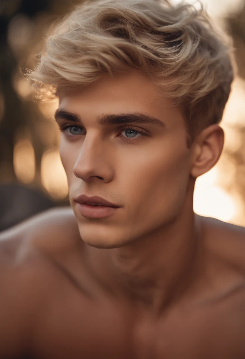 photography, Young male perfection, strong jawline, full lips, Roman nose, short blonde hair, hazel eyes, hyper realistic, 8k --v 4