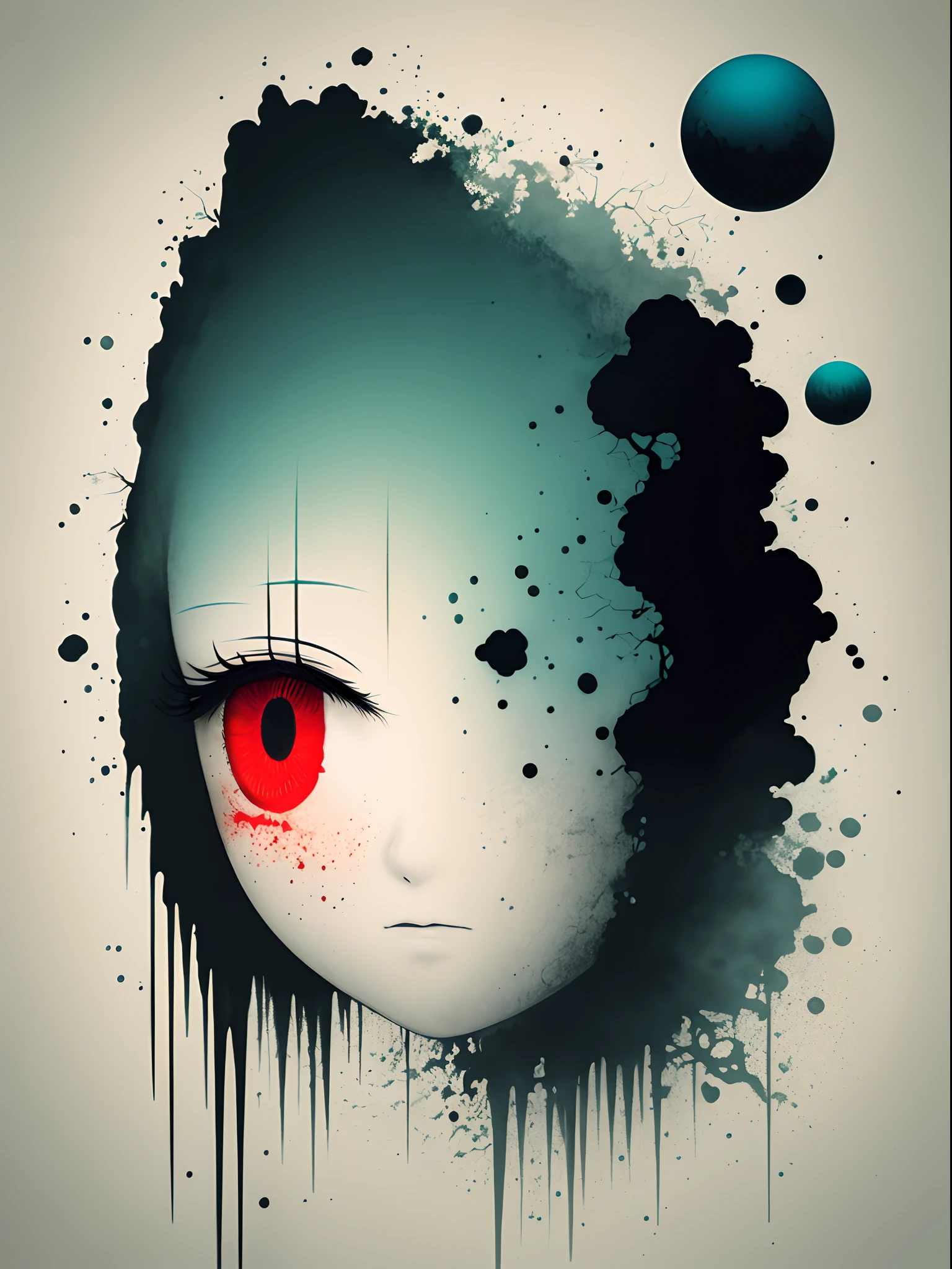 (fundo branco: 1.3), face de um Alien todo tatuado , Halftone pattern + Souvenir editorial illustration + Altamente texturizado, Genre That Defines Mixed Media Collage Painting + Absurdo marginal + Award-winning halftone pattern illustration + formas fluidas simples + sombras sutis + textura do papel + esquema de cores minimalista + inspirado em Zdzisław Beksiński.Fundo transparente