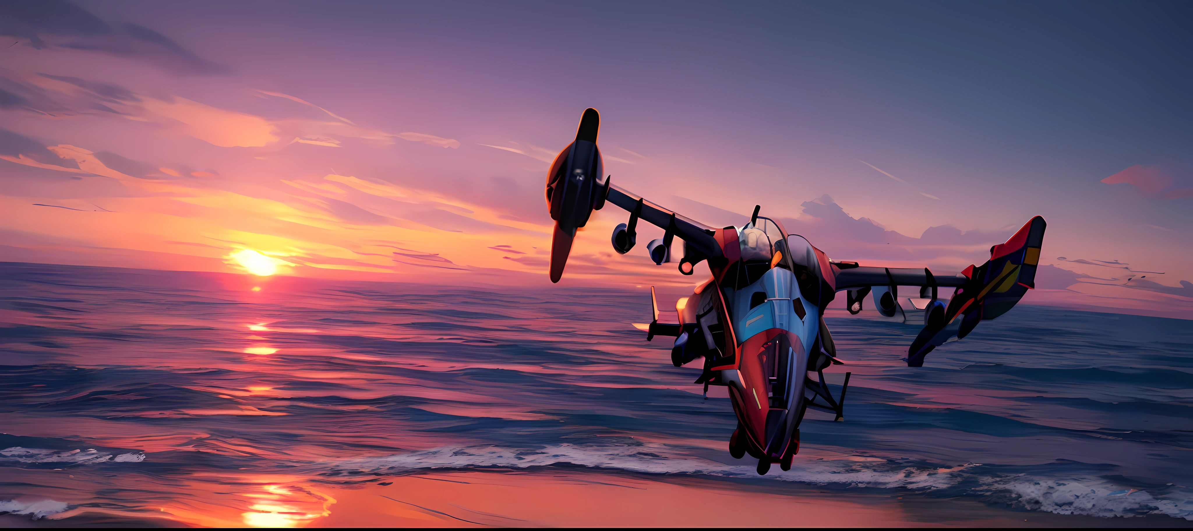 there is a small plane flying over the ocean at sunset, octane 8 k render, octane 8k render, hyperealistic octane render, octane highly detailed cinematic, ultimate octane render, 8k octane render uhd, octane engine render 8k hdr, star citizen halo, 8k octane render, 8 k octane render, octane render godrays, 8k octane rendered