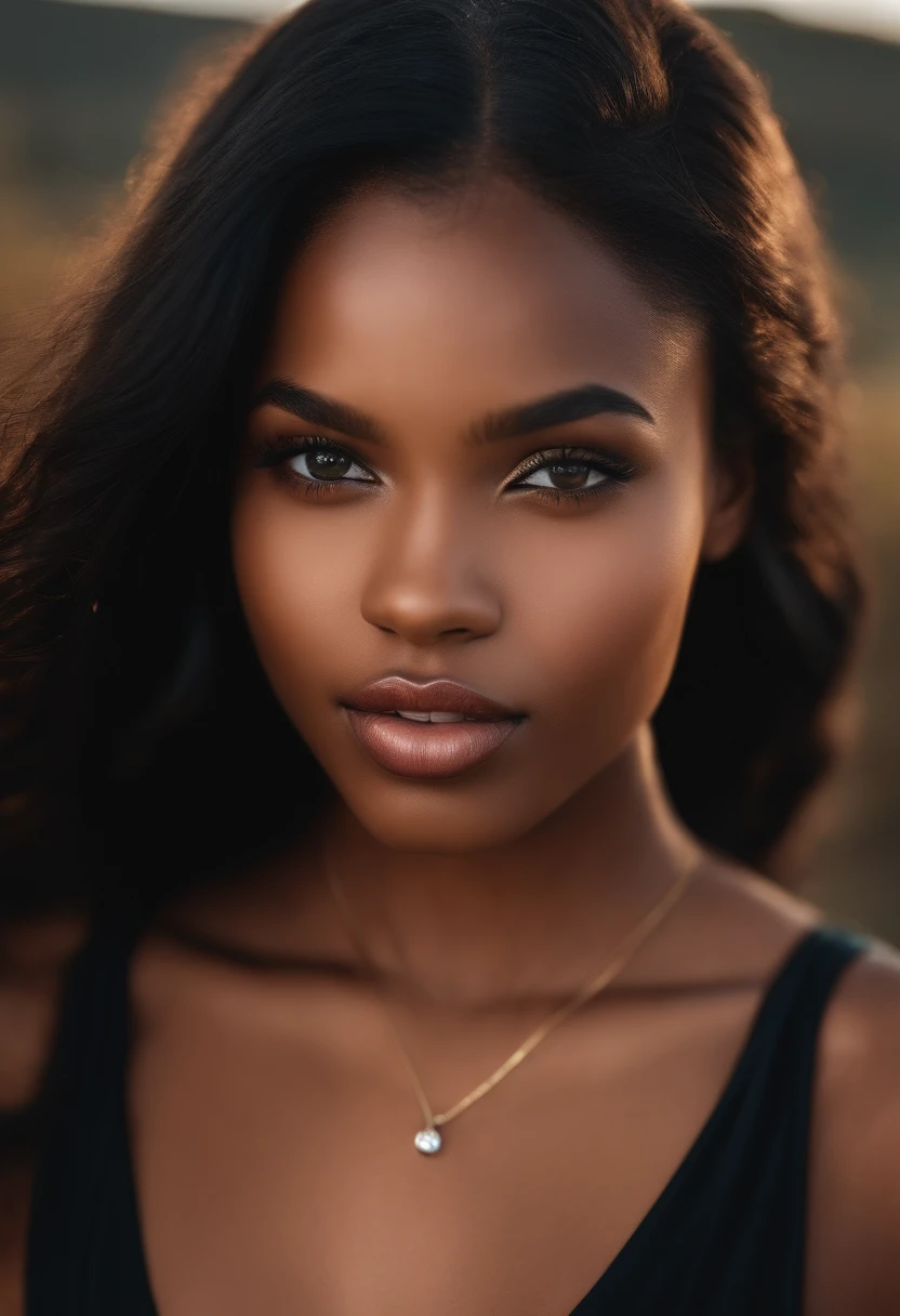 photography, Young Black female perfection, 18 ans, full glossy lips, long black hair, dark brown eyes, hyper realistic, 8k --v 4