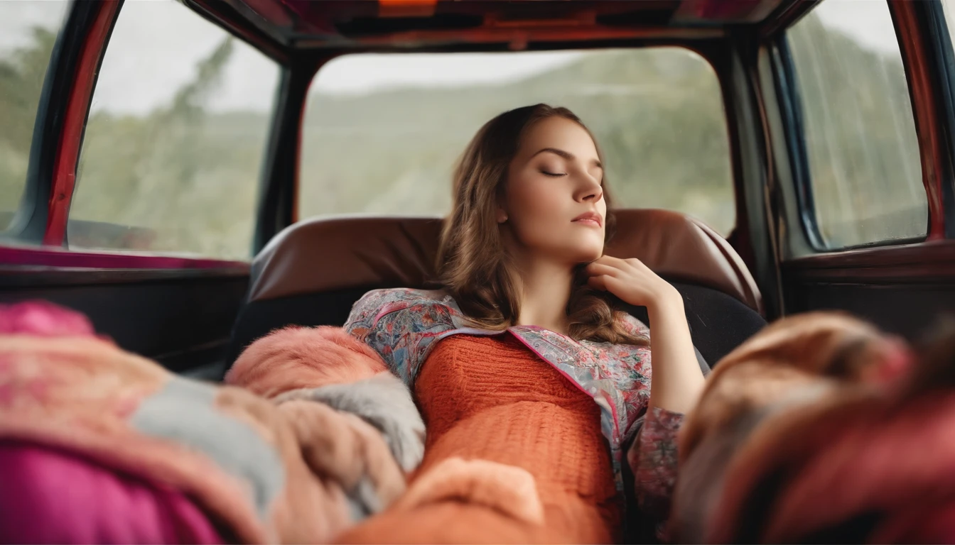 Girl sleeping in a minibus