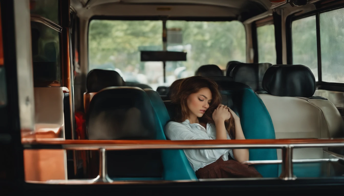 Girl sleeping in a minibus
