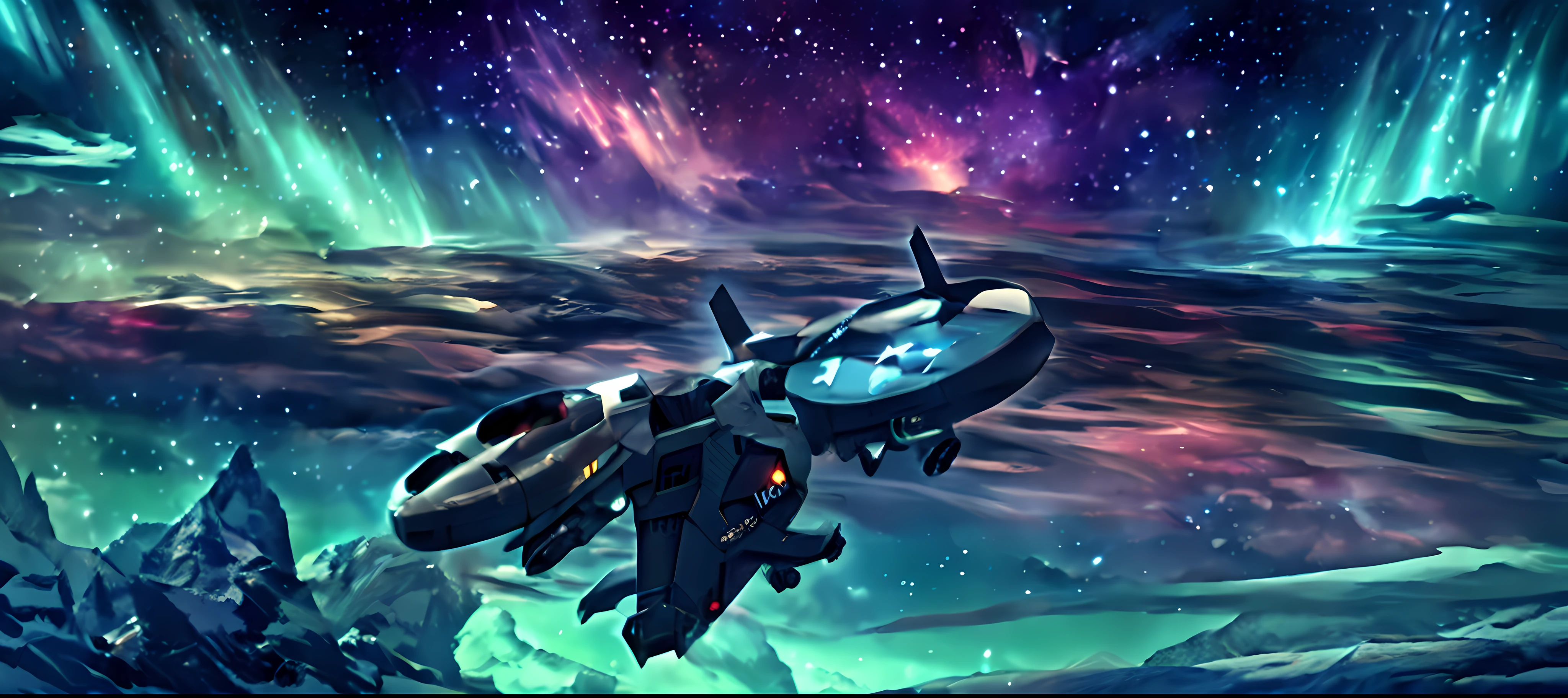 there is a jet flying over the ocean with a motorcycle, star citizen halo, flying scifi vehicle, thanos helicopter, valkyrie fighter jet, military drone, reaver drone, flying vehicles, aerial combat, halo. octane render, halo warthog, simulated space combat, high quality screenshot, gunship, cinematic full shot, star citizen origin 100i, cgi render