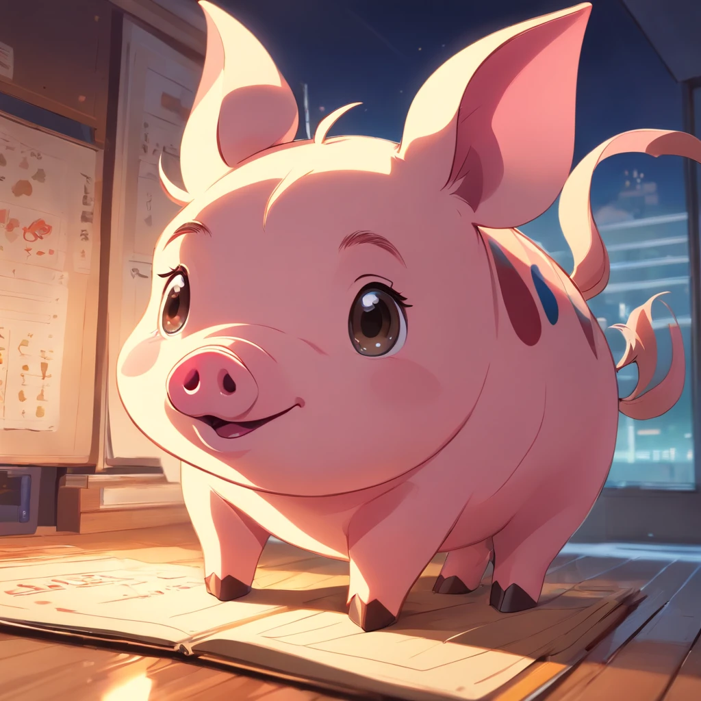 Draw one cartoon pig，3D style，blender，adolable