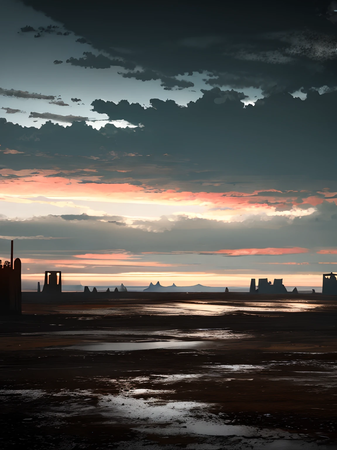 a desolate landscape with a dark, threatening horizon, hyperdetailed