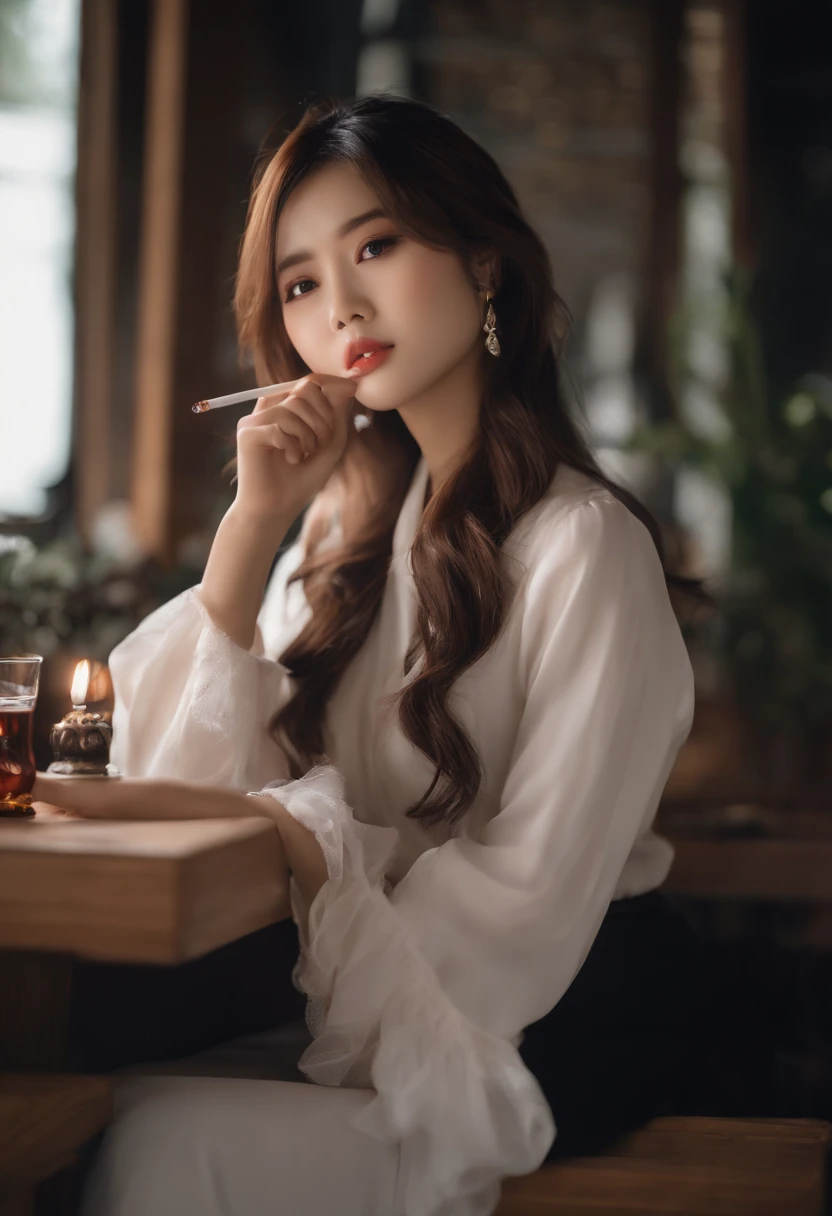 arafed asian woman sitting on a counter with a cigarette in her hand, seductive anime girl, anime girl in real life, korean girl, 4k], very beautiful cute catgirl, 4 k ], beautiful asian girl, young and cute girl, sexy look at the camera, 🤤 girl portrait, gorgeous young korean woman, attractive anime girl, japanese model, beautiful girl model