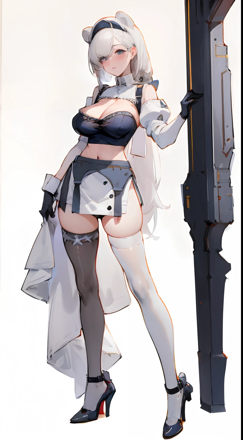 Bigboobs,cropped shoulders,White knee-length stockings,Maids wear,maidennurse,Stand up,standing straight,high-heels