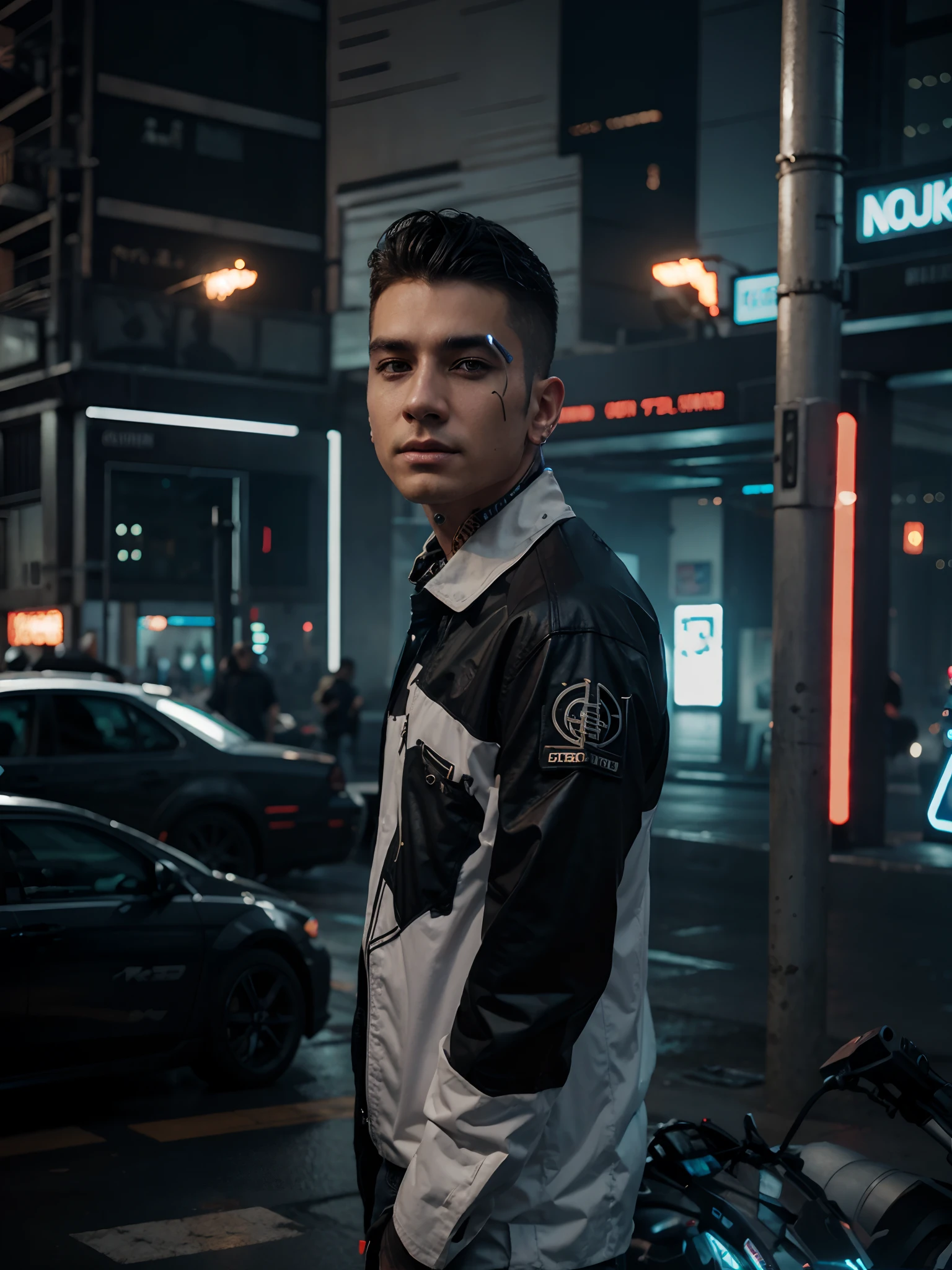 change background Cyberpunk handsome boy,realistic face. 8k