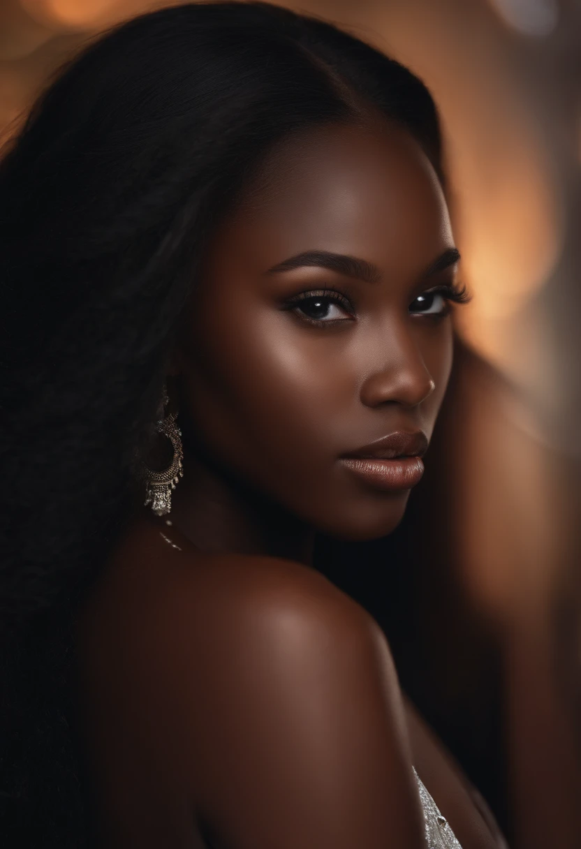 photography, Young Black dark skinned female perfection, 18 ans, full glossy lips, long straight hair, dark brown eyes with long lashes, hyper realistic, 8k --v 4