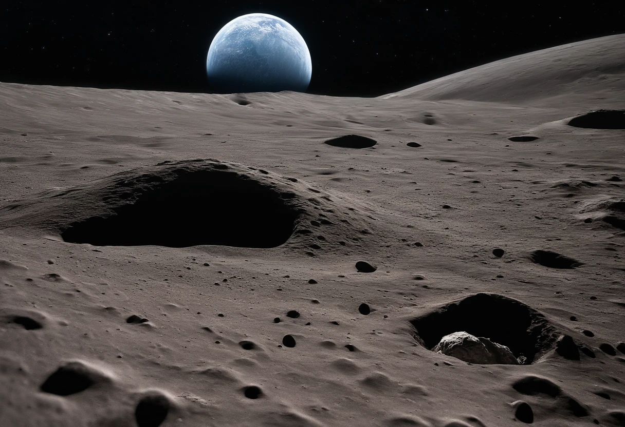 Master Parts、Superior Quality、superior image quality、The 8k quality、Beautiful pictures of the starry sky、magnifica、Arched Milky Way:1.25、Alafed view of Earth from the lunar surface:1.25, Lunar surface, space photo, on the moon, moon background, moon background, on the moon, Lunar soil, space photo, moonscape, Focus on the Moon, On Moon, Numerous craters, Seeing the Earth from the surface of the moon:1.9, big earth in the sky:1.9, Crashed and weathered spaceship、Nebulae can be seen in the distance、Andromeda、The Earth Looks Big