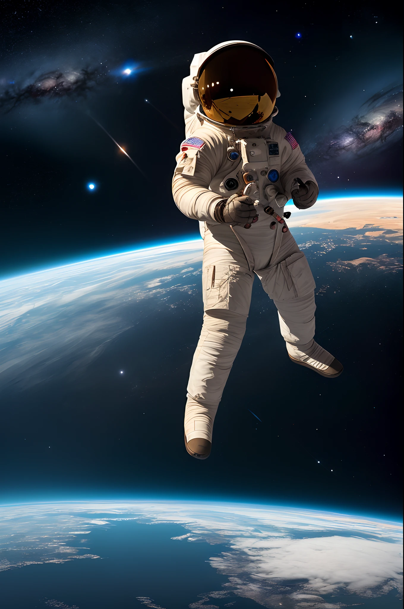 Create an image of a reflective astronaut with the Earth in the background, symbolizing the understanding of the silence of space and the beauty of cosmic sounds.