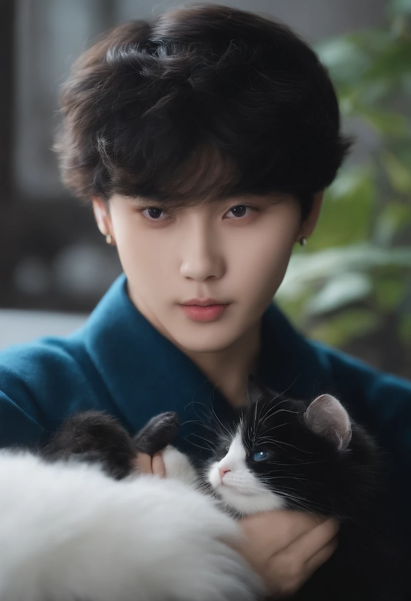 tmasterpiece，best qualityer，Black Xuan is fluffy，looking at viewert，Light blue hairy。adolable