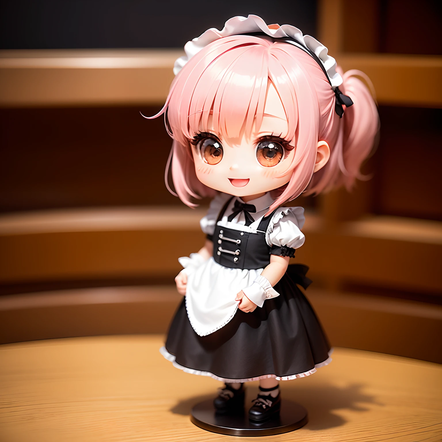 ​masterpiece、top-quality、ultra-detailliert、(Chibi Chara's Daughter:1.2)、Maid Cafe、Maid Cosplay、Show the heart motif with both hands、Full-body standing figure、Open your mouth and smile、Solo